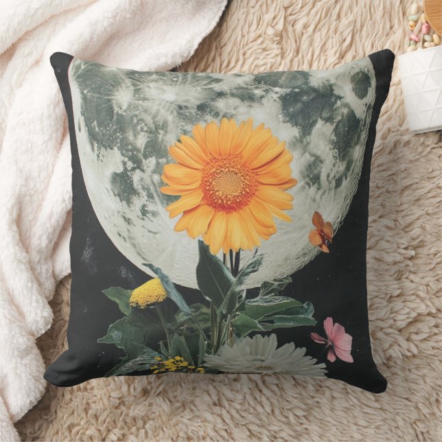Moonlit Blooms Over Rustic Charm (2) Throw Pillow (Blanket)