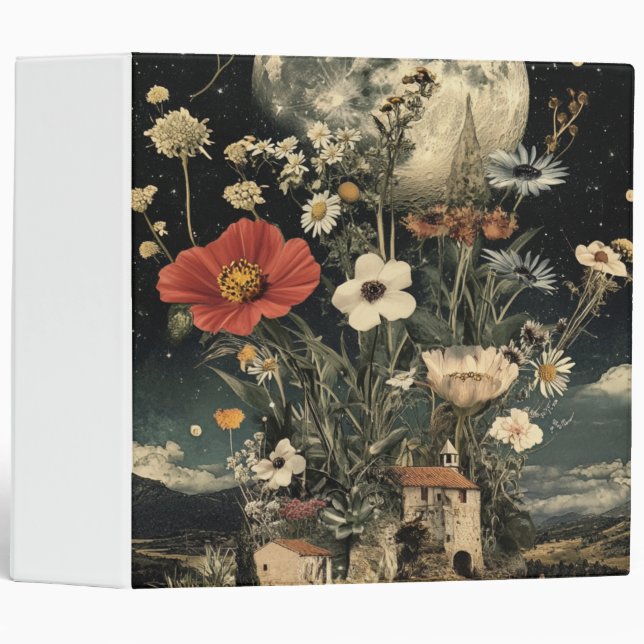 Moonlit Blooms Over Rustic Charm 3 Ring Binder (Front/Spine)