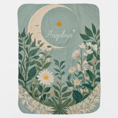 Moonlit Blooms Pastel Floral and Crescent Moon Baby Blanket