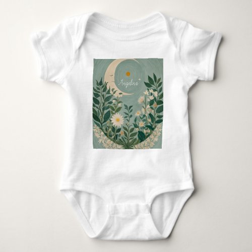 Moonlit Blooms Pastel Floral and Crescent Moon Baby Bodysuit