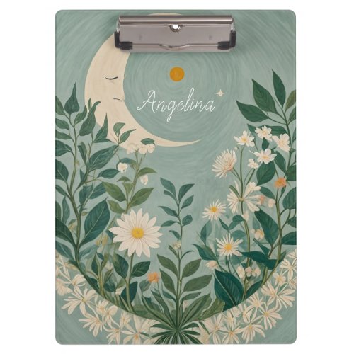 Moonlit Blooms Pastel Floral and Crescent Moon Clipboard