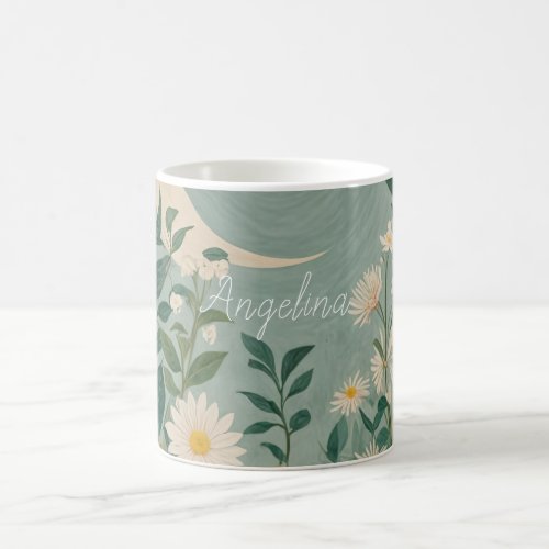 Moonlit Blooms Pastel Floral and Crescent Moon Coffee Mug