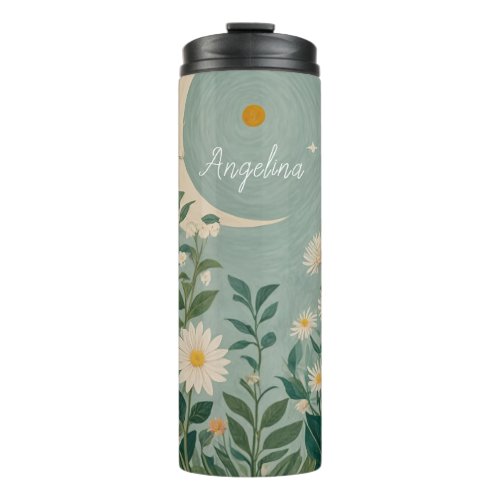 Moonlit Blooms Pastel Floral and Crescent Moon Thermal Tumbler