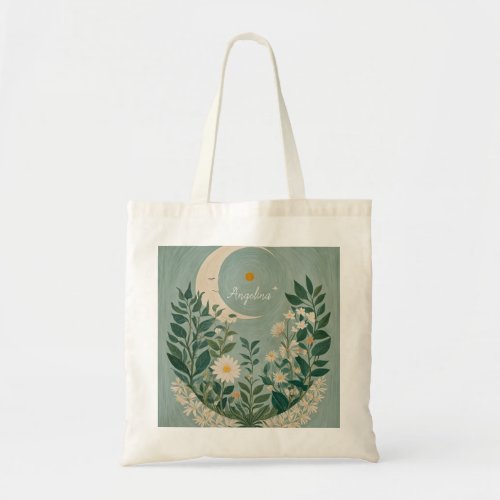 Moonlit Blooms Pastel Floral and Crescent Moon Tote Bag