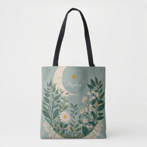 Moonlit Blooms Pastel Floral and Crescent Moon Tote Bag