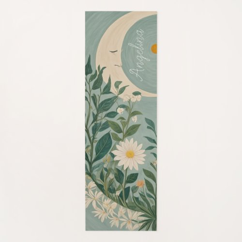 Moonlit Blooms Pastel Floral and Crescent Moon Yoga Mat