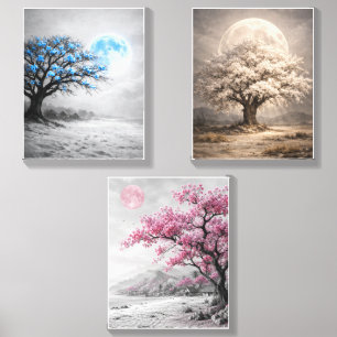 Moonlit Blossom Tree Landscape Wall Art Canvas Photo Tile