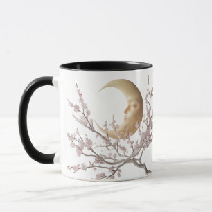 Moonlit Blossoms – Elegant Crescent Moon & Cherry Mug