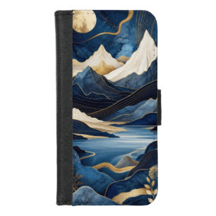 Moonlit Blue & Gold Mountain Lake Landscape Art iPhone 8/7 Wallet Case