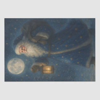 Moonlit Blue Santa with Lantern —Vintage Night Sky Tissue Paper
