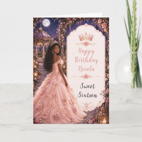 Moonlit Blush Pink Garden Sweet Sixteen Card