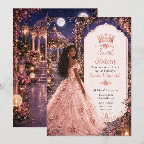 Moonlit Blush Pink Garden Sweet Sixteen Invitation