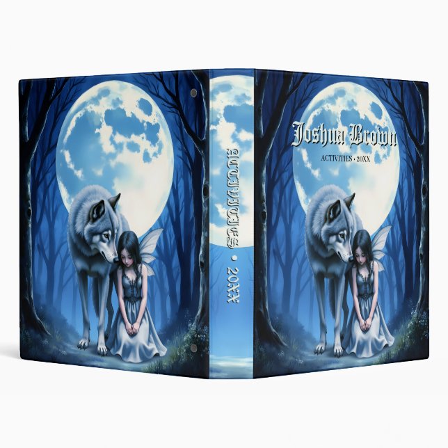 Moonlit Bond – The Wolf and the Gothic Fairy.   3 Ring Binder (Background)