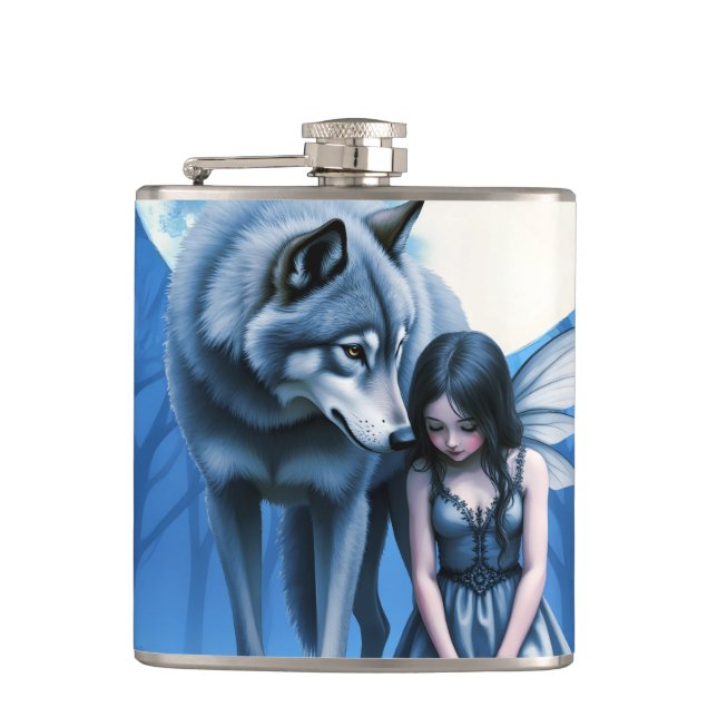 Moonlit Bond – The Wolf and the Gothic Fairy.   Flask (Front)