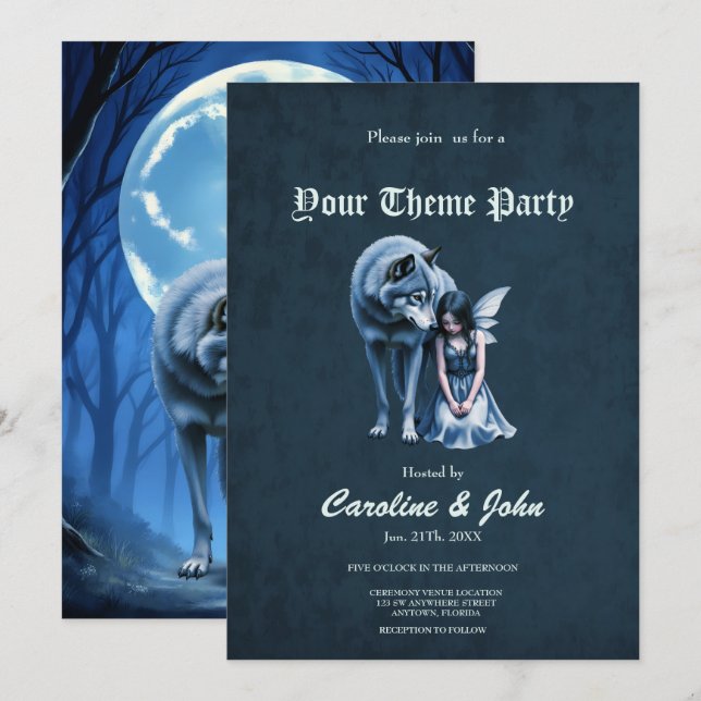 Moonlit Bond – The Wolf and the Gothic Fairy.   Invitation (Front/Back)