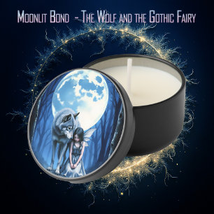 Moonlit Bond – The Wolf and the Gothic Fairy.   Mini Candle Favors
