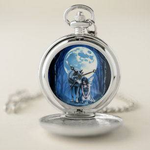 Moonlit Bond – The Wolf and the Gothic Fairy. Pocket Watch