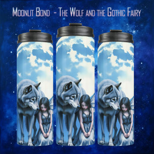 Moonlit Bond – The Wolf and the Gothic Fairy. Thermal Tumbler
