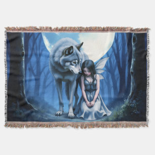 Moonlit Bond – The Wolf and the Gothic Fairy.   Throw Blanket