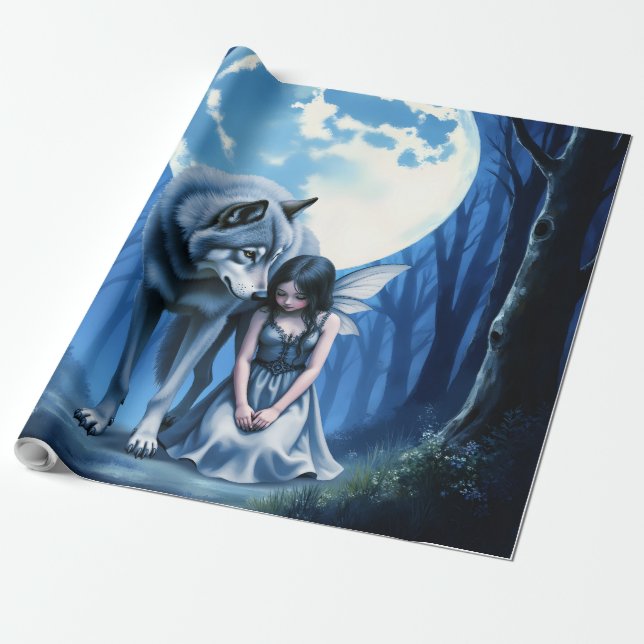 Moonlit Bond – The Wolf and the Gothic Fairy.   Wrapping Paper (Unrolled)