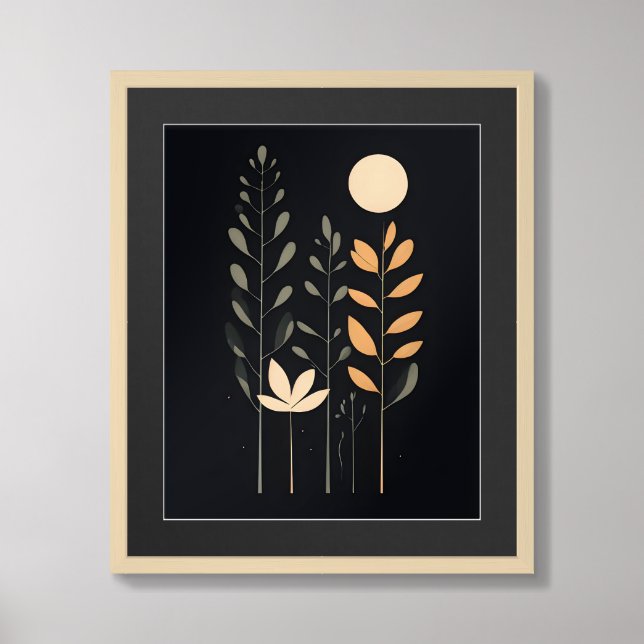 Moonlit Botanical Minimalist Framed Art (Framed Front)