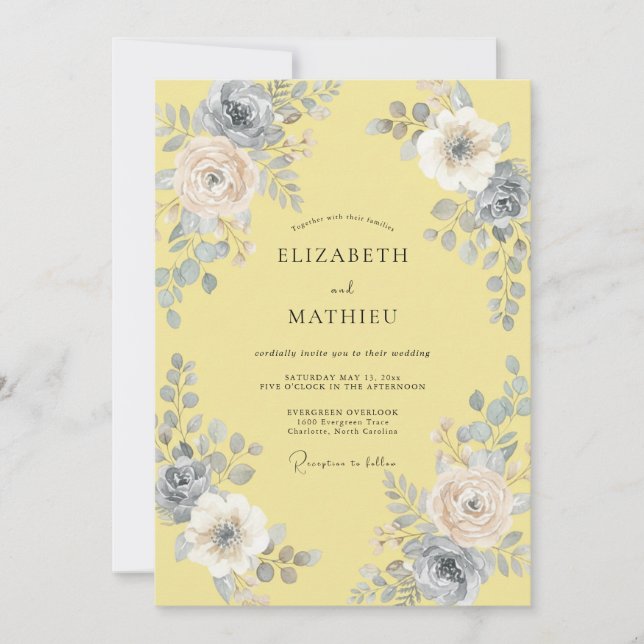 Moonlit Butter Yellow Leaf Wedding Invitation (Front)