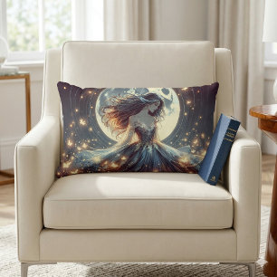 Moonlit Butterfly Enchantress Fantasy Lumbar Pillow