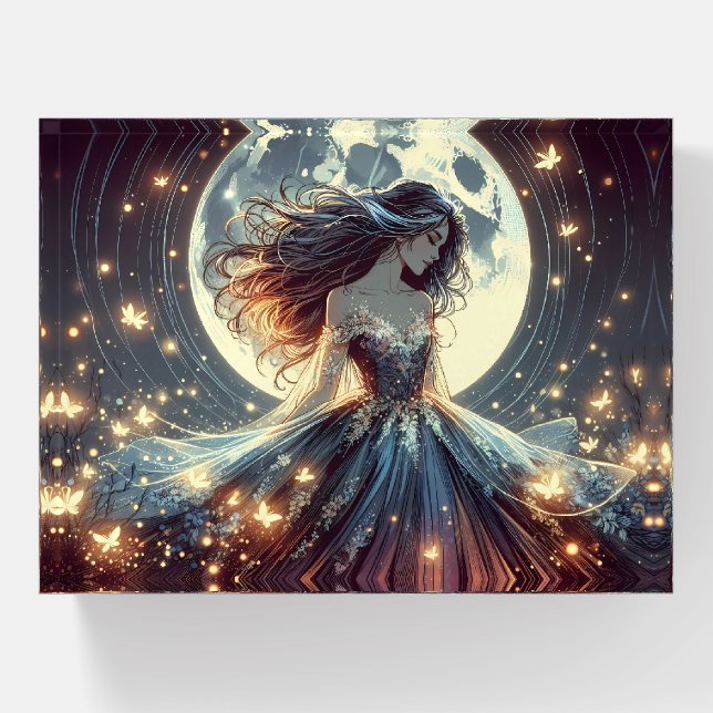 Moonlit Butterfly Enchantress Fantasy Paperweight (Front)