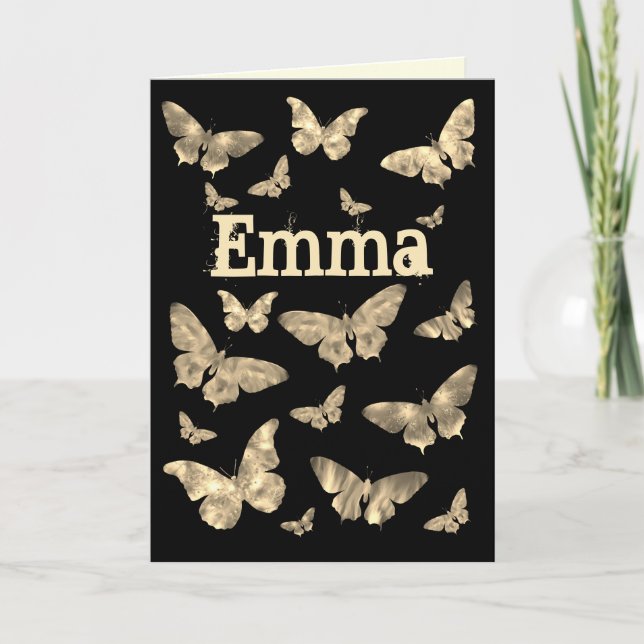 Moonlit Butterfly Gothic Art Emma Name Holiday Card (Front)