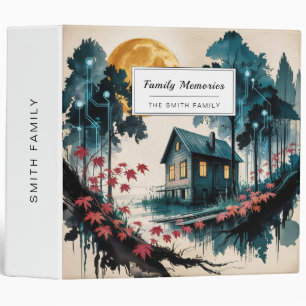 Moonlit Cabin Japanese Forest Art (1) 3 Ring Binder