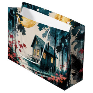 Moonlit Cabin Japanese Forest Art (1) Large Gift Bag