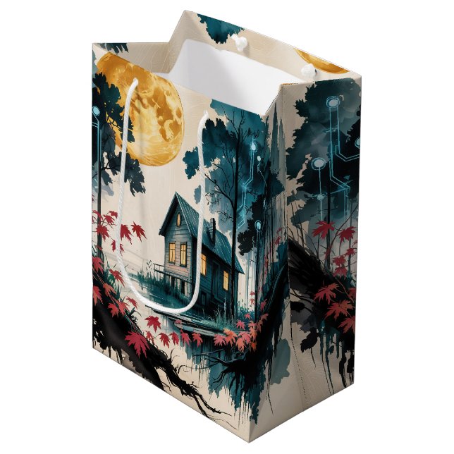 Moonlit Cabin Japanese Forest Art (1) Medium Gift Bag (Front Angled)