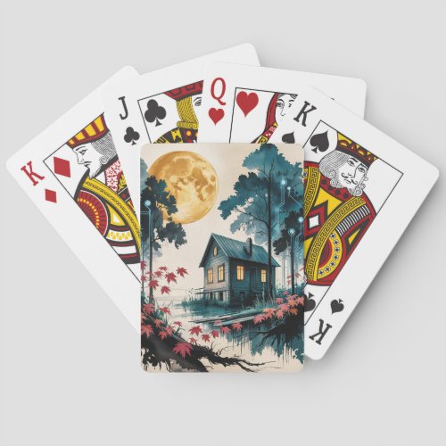 Moonlit Cabin Japanese Forest Art (1) Poker Cards