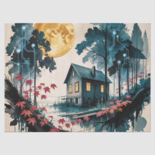 Moonlit Cabin Japanese Forest Art (1) Tissue Paper