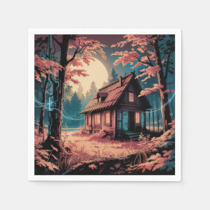 Moonlit Cabin Japanese Forest Art (2) Napkins