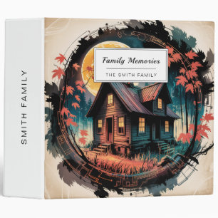 Moonlit Cabin Japanese Forest Art (3) 3 Ring Binder