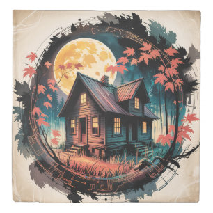 Moonlit Cabin Japanese Forest Art (3) Duvet Cover