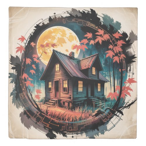 Moonlit Cabin Japanese Forest Art (3) Duvet Cover