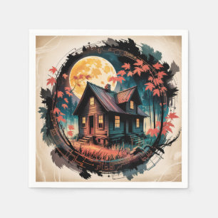 Moonlit Cabin Japanese Forest Art (3) Napkins