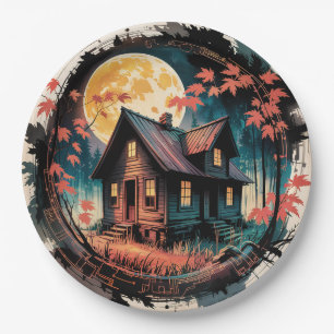 Moonlit Cabin Japanese Forest Art (3) Paper Plates