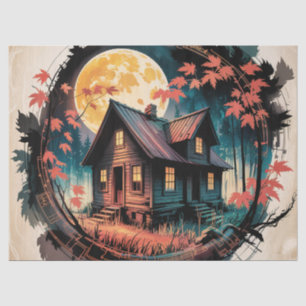 Moonlit Cabin Japanese Forest Art (3) Tissue Paper