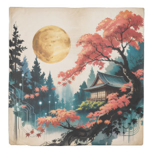 Moonlit Cabin Japanese Forest Art (4) Duvet Cover