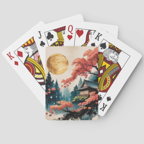 Moonlit Cabin Japanese Forest Art (4) Poker Cards
