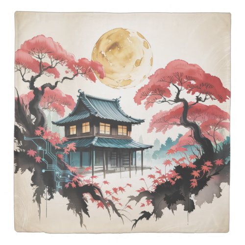 Moonlit Cabin Japanese Forest Art (5) Duvet Cover