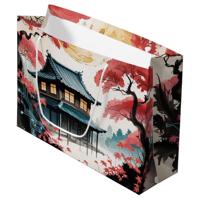 Moonlit Cabin Japanese Forest Art (5) Large Gift Bag (Front Angled)
