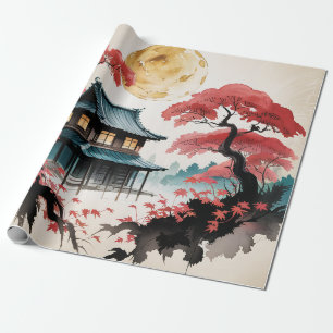 Moonlit Cabin Japanese Forest Art (5) Wrapping Paper