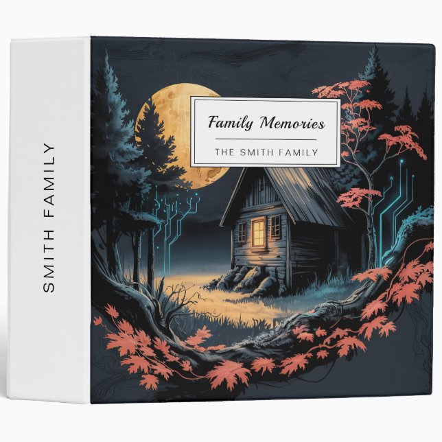 Moonlit Cabin Japanese Forest Art (6) 3 Ring Binder (Front/Spine)