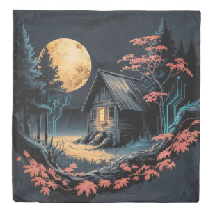 Moonlit Cabin Japanese Forest Art (6) Duvet Cover