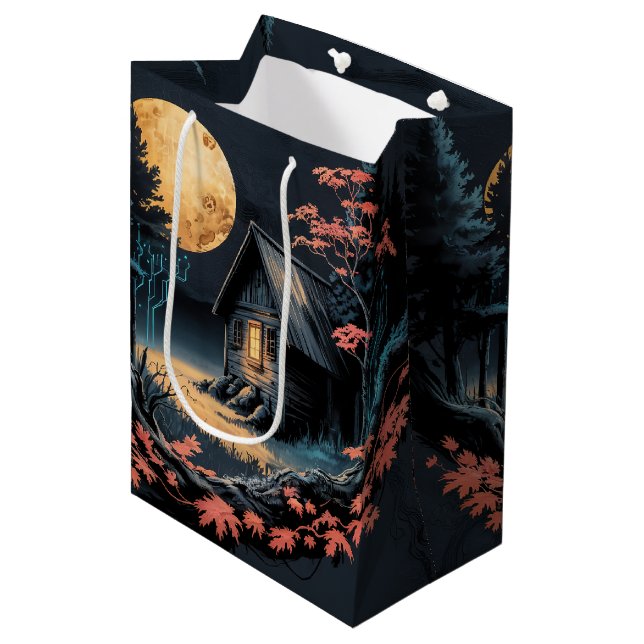 Moonlit Cabin Japanese Forest Art (6) Medium Gift Bag (Front Angled)
