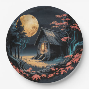 Moonlit Cabin Japanese Forest Art (6) Paper Plates